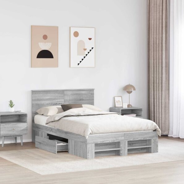 vidaXL Rám postele Sivý Sonoma 137 x 203 cm Kompozitné drevo – Obrázok 3