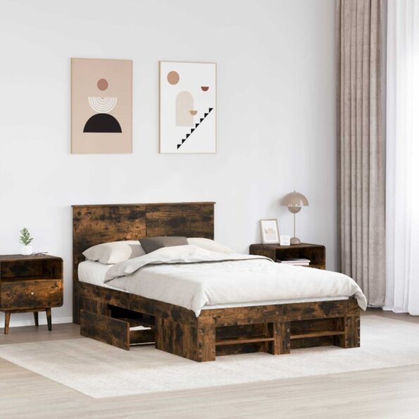 vidaXL Rám postele Dymová dub 120 x 200 cm Kompozitné drevo – Obrázok 3