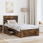 vidaXL Rám postele Dymová dub 90 x 200 cm Kompozitné drevo – Obrázok 3