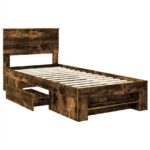 vidaXL Rám postele Dymová dub 90 x 200 cm Kompozitné drevo – Obrázok 5