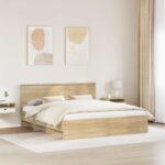 vidaXL Rám postele Sonoma dub 200 x 200 cm Kompozitné drevo – Obrázok 3