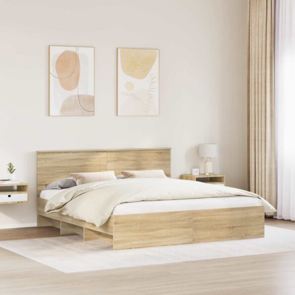 vidaXL Rám postele Sonoma dub 200 x 200 cm Kompozitné drevo – Obrázok 3