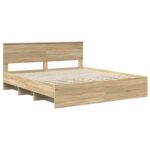 vidaXL Rám postele Sonoma dub 200 x 200 cm Kompozitné drevo – Obrázok 4