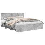 vidaXL Rám postele Betónová šedá 200 x 200 cm Kompozitné drevo – Obrázok 2