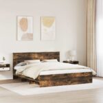 vidaXL Rám postele Dymová dub 200 x 200 cm Kompozitné drevo – Obrázok 3