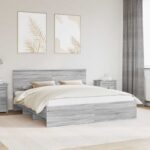 vidaXL Rám postele Sivý Sonoma 200 x 200 cm Kompozitné drevo