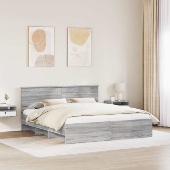 vidaXL Rám postele Sivý Sonoma 200 x 200 cm Kompozitné drevo – Obrázok 3