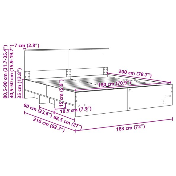 vidaXL Rám postele Dymová dub 180 x 200 cm Kompozitné drevo – Obrázok 13