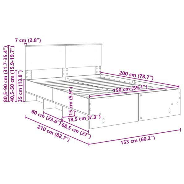 vidaXL Rám postele Dymová dub 150 x 200 cm Kompozitné drevo – Obrázok 13