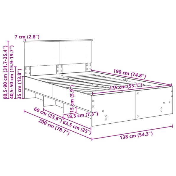 vidaXL Rám postele Dymová dub 137 x 203 cm Kompozitné drevo – Obrázok 13