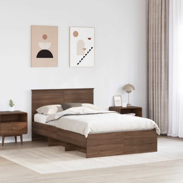vidaXL Rám postele Hnedý dub 120 x 123 cm Kompozitné drevo – Obrázok 3