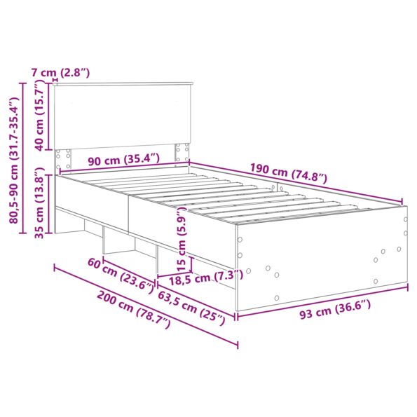 vidaXL Rám postele Dymová dub 90 x 200 cm Kompozitné drevo – Obrázok 13