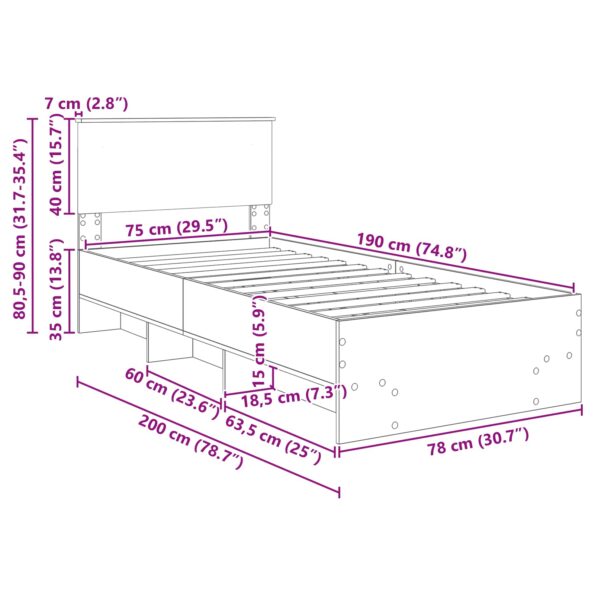 vidaXL Rám postele s čelnou doskou Čierna 80 x 200 cm Kompozitné drevo – Obrázok 13