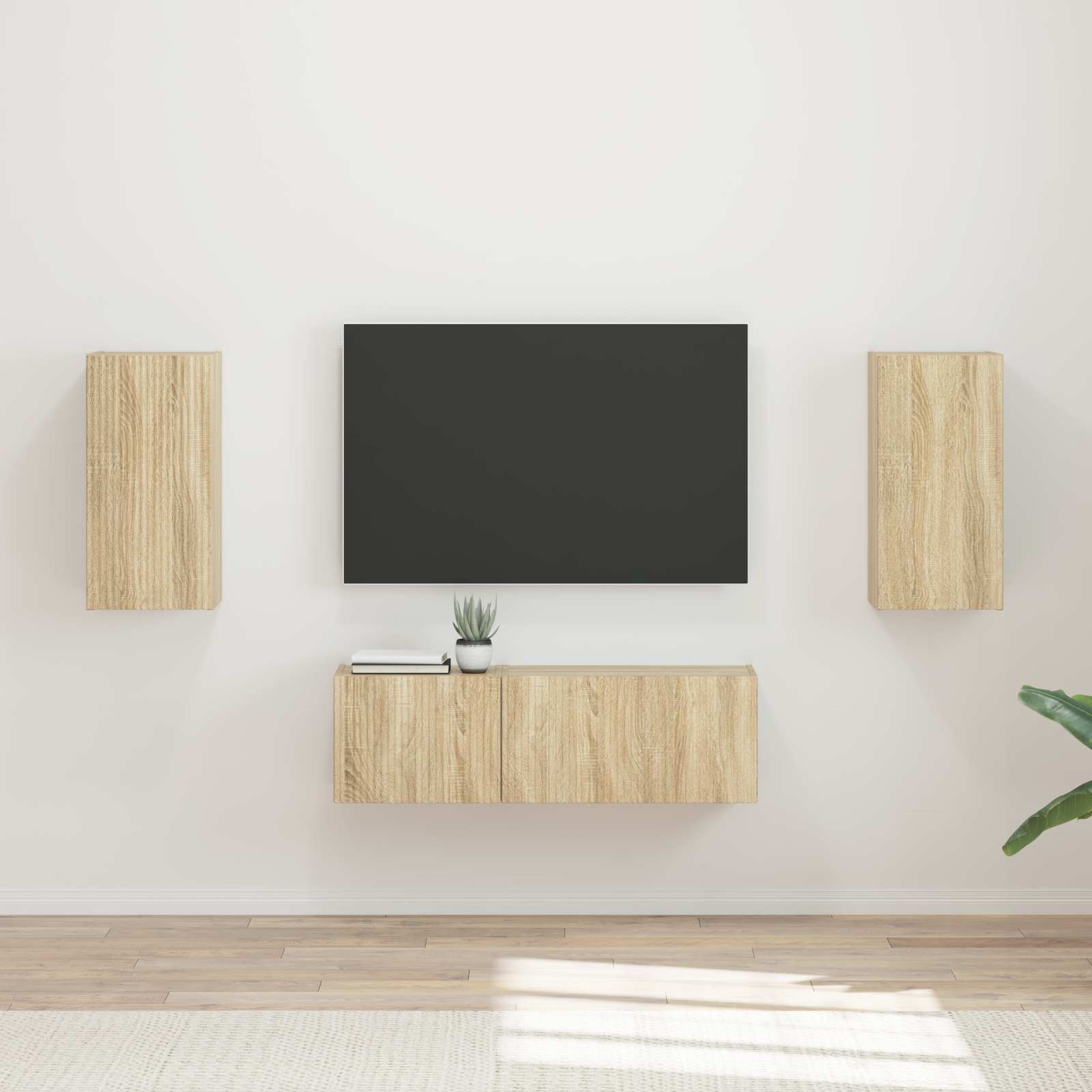 3408909_1.jpg vidaXL Sada nástenného kabinetu na TV Nástenný 4 pcs Sonoma dub – Obrázok 1