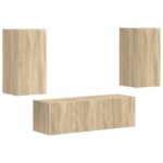 vidaXL Sada nástenného kabinetu na TV Nástenný 4 pcs Sonoma dub – Obrázok 2