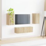 vidaXL Sada nástenného kabinetu na TV Nástenný 4 pcs Sonoma dub – Obrázok 4