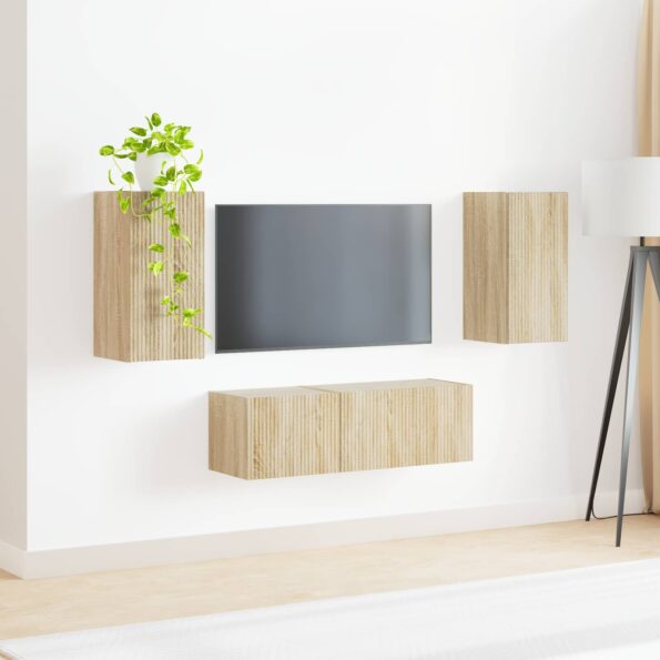 vidaXL Sada nástenného kabinetu na TV Nástenný 4 pcs Sonoma dub – Obrázok 4
