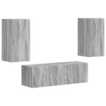 vidaXL Sada nástenného kabinetu na TV Nástenný 4 pcs Sivý Sonoma – Obrázok 2
