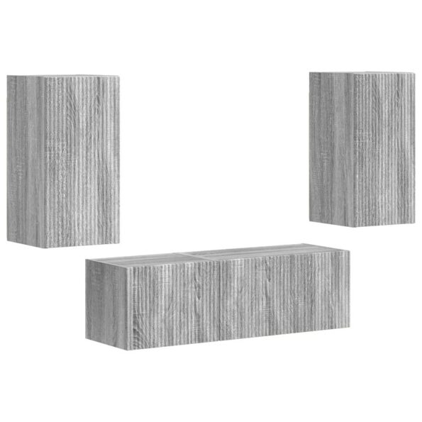 vidaXL Sada nástenného kabinetu na TV Nástenný 4 pcs Sivý Sonoma – Obrázok 2