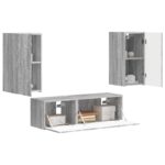 vidaXL Sada nástenného kabinetu na TV Nástenný 4 pcs Sivý Sonoma – Obrázok 3