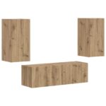 vidaXL Sada nástenného kabinetu na TV Nástenný 4 pcs Remeselný dub – Obrázok 2
