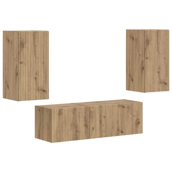 vidaXL Sada nástenného kabinetu na TV Nástenný 4 pcs Remeselný dub – Obrázok 2