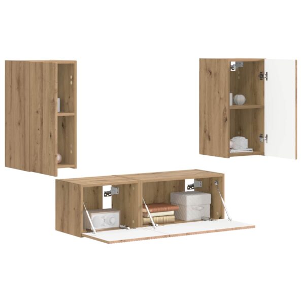 vidaXL Sada nástenného kabinetu na TV Nástenný 4 pcs Remeselný dub – Obrázok 3