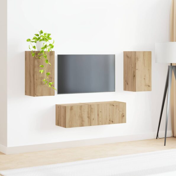 vidaXL Sada nástenného kabinetu na TV Nástenný 4 pcs Remeselný dub – Obrázok 4