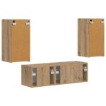 vidaXL Sada nástenného kabinetu na TV Nástenný 4 pcs Remeselný dub – Obrázok 9