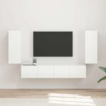 vidaXL Sada nástenného kabinetu na TV 4 pcs Vysoký lesk bielej