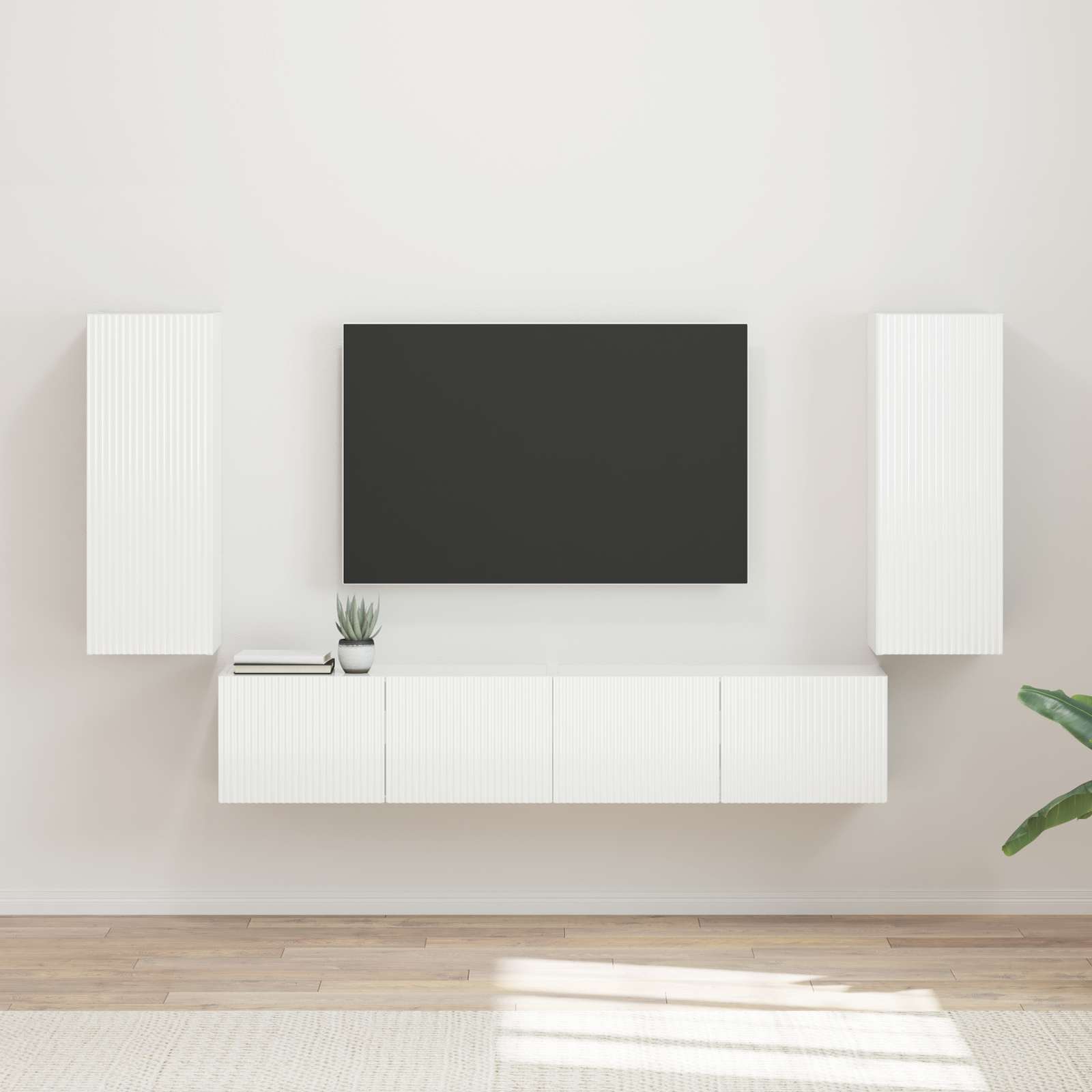 3408920_1.jpg vidaXL Sada nástenného kabinetu na TV 4 pcs Vysoký lesk bielej – Obrázok 1