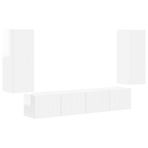 vidaXL Sada nástenného kabinetu na TV 4 pcs Vysoký lesk bielej – Obrázok 2