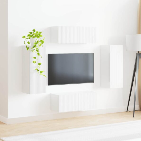 vidaXL Sada nástenného kabinetu na TV 4 pcs Vysoký lesk bielej – Obrázok 4