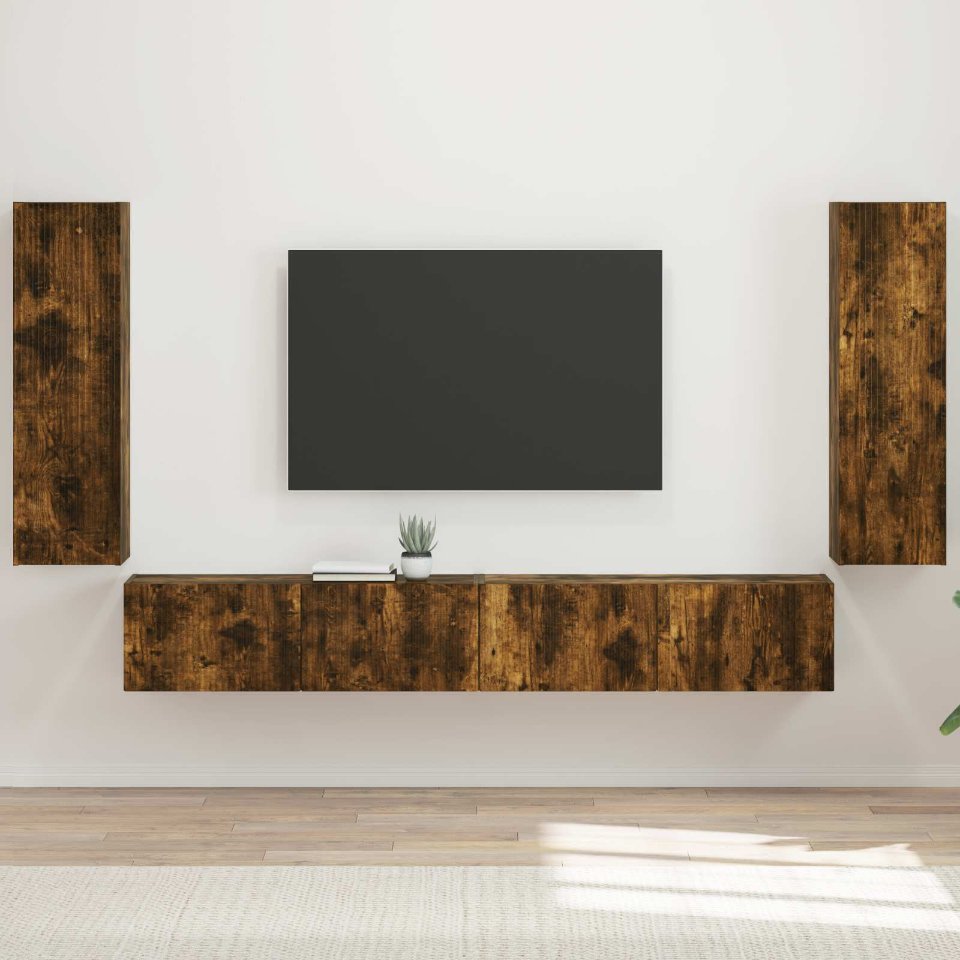3408930_1.jpg vidaXL Sada nástenného kabinetu na TV Nástenný 4 pcs Dymová dub – Obrázok 1