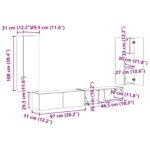 vidaXL Sada nástenného kabinetu na TV Nástenný 4 pcs Dymová dub – Obrázok 13
