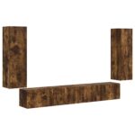 vidaXL Sada nástenného kabinetu na TV Nástenný 4 pcs Dymová dub – Obrázok 2