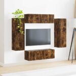 vidaXL Sada nástenného kabinetu na TV Nástenný 4 pcs Dymová dub – Obrázok 4
