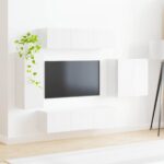 vidaXL Sada nástenného kabinetu na TV 6 pcs Vysoký lesk bielej – Obrázok 4