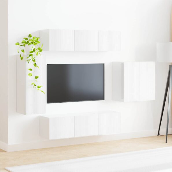 vidaXL Sada nástenného kabinetu na TV 6 pcs Vysoký lesk bielej – Obrázok 4