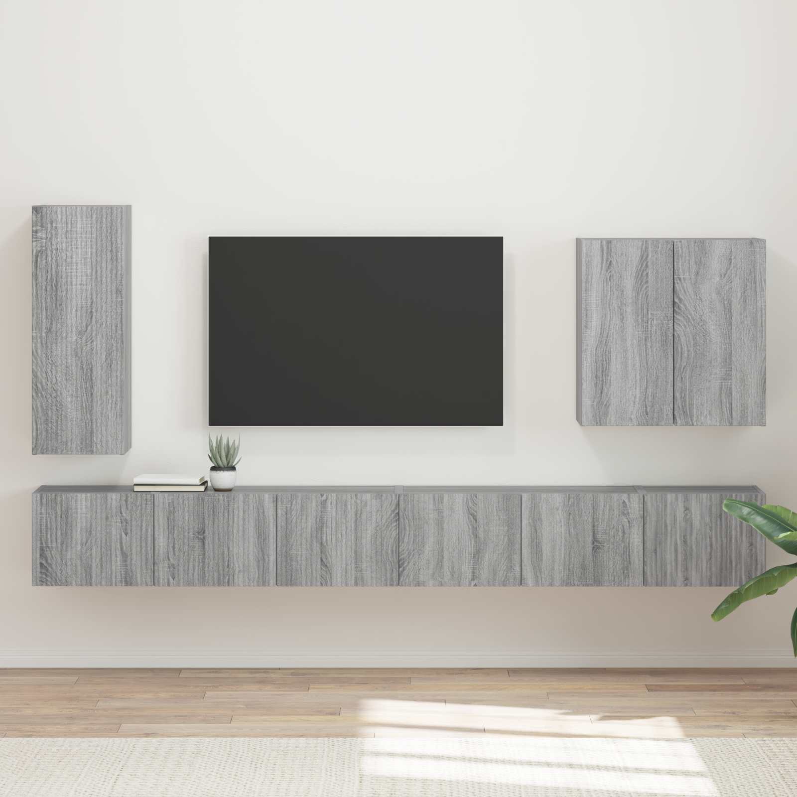 3408949_1.jpg vidaXL Sada nástenného kabinetu na TV Nástenný 6 pcs Sivý Sonoma – Obrázok 1