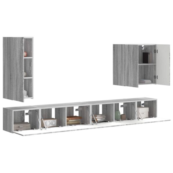 vidaXL Sada nástenného kabinetu na TV Nástenný 6 pcs Sivý Sonoma – Obrázok 3