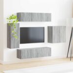 vidaXL Sada nástenného kabinetu na TV Nástenný 6 pcs Sivý Sonoma – Obrázok 4