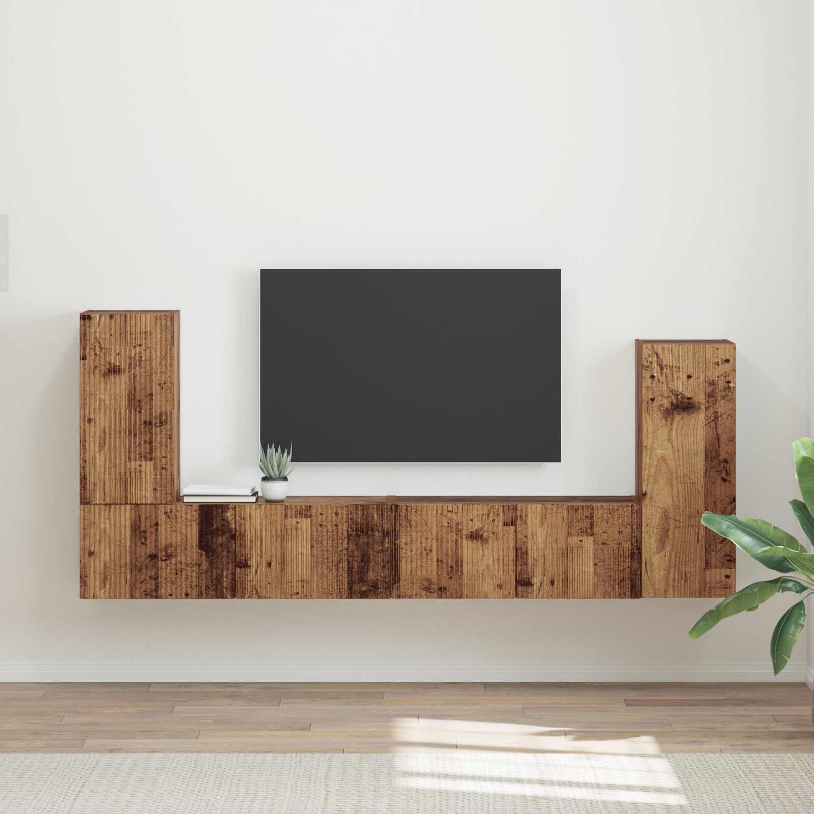 3409121_1.jpg vidaXL Zostava TV skriniek 4 pcs Staré drevo Kompozitné drevo – Obrázok 1