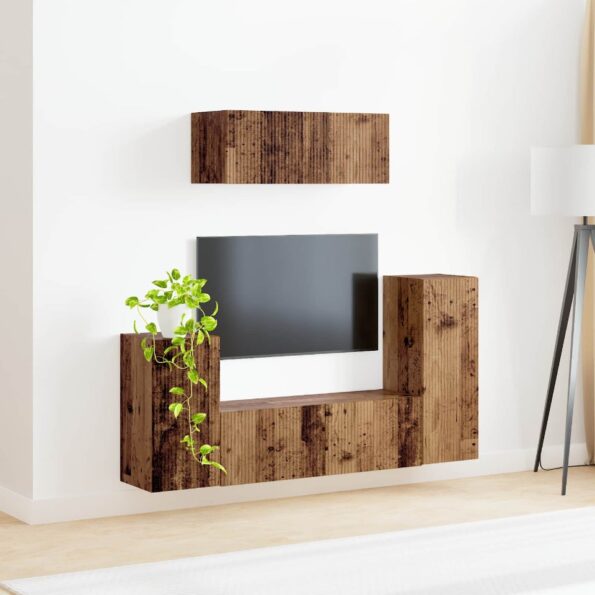 vidaXL Zostava TV skriniek 4 pcs Staré drevo Kompozitné drevo – Obrázok 4
