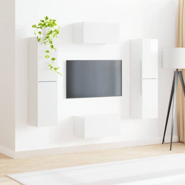 vidaXL Zostava TV skriniek 6 pcs Vysoký lesk bielej Kompozitné drevo – Obrázok 4