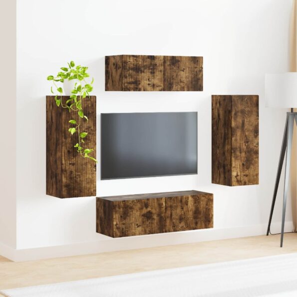 vidaXL Zostava TV skriniek 4 pcs Dymová dub Kompozitné drevo – Obrázok 4