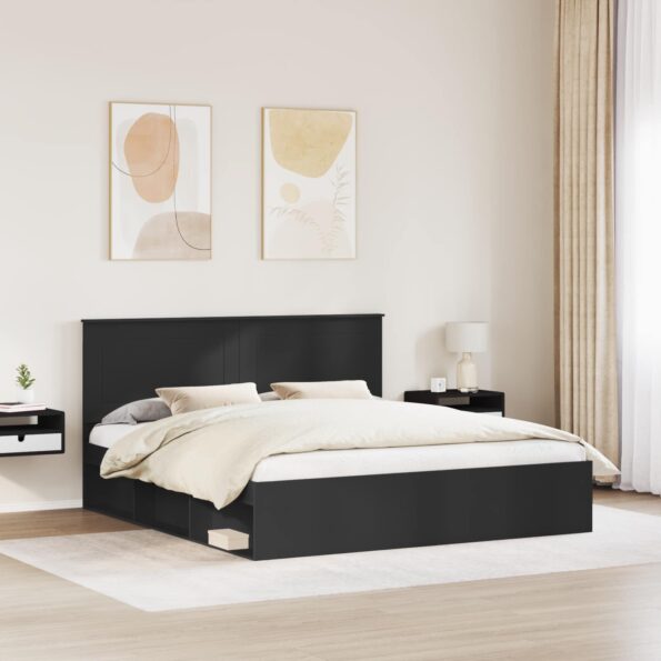vidaXL Rám postele Čierna 200 x 200 cm Masívne borovicové drevo – Obrázok 3