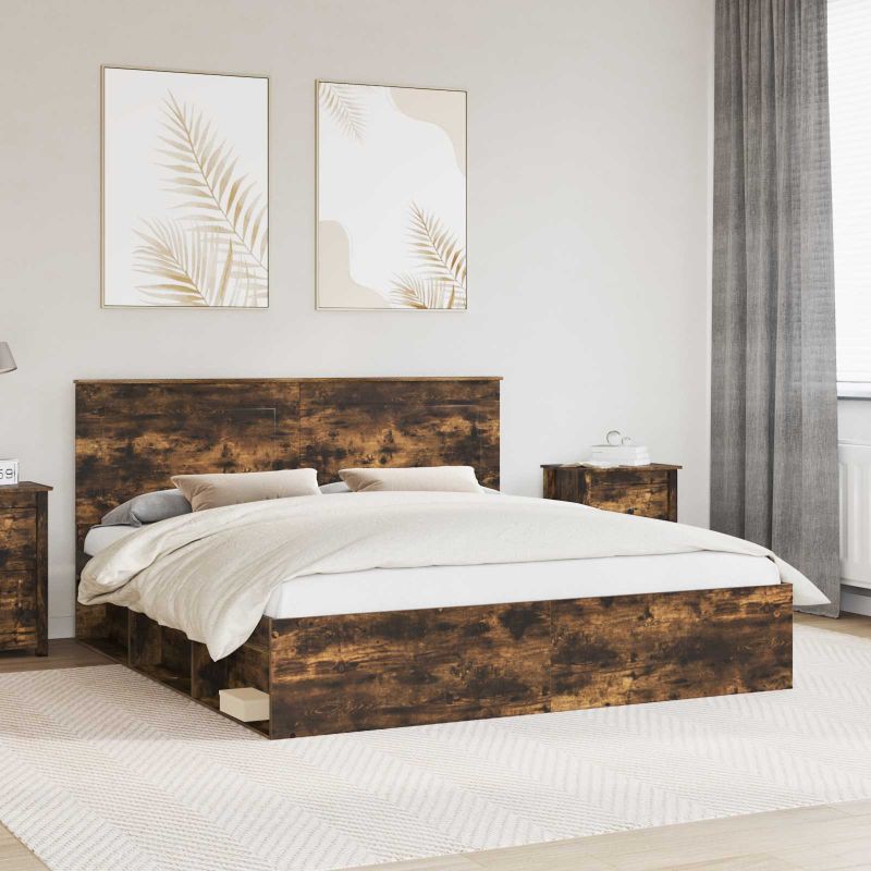 3409313_1.jpg vidaXL Rám postele Dymová dub 200 x 200 cm Masívne borovicové drevo – Obrázok 1