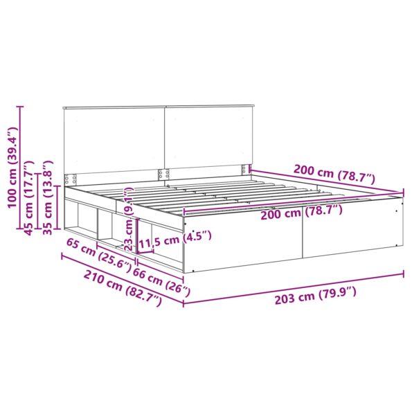 vidaXL Rám postele Sivý Sonoma 200 x 200 cm Masívne borovicové drevo – Obrázok 13