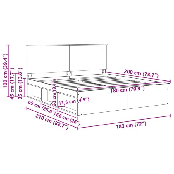 vidaXL Rám postele Dymová dub 180 x 200 cm Masívne borovicové drevo – Obrázok 13